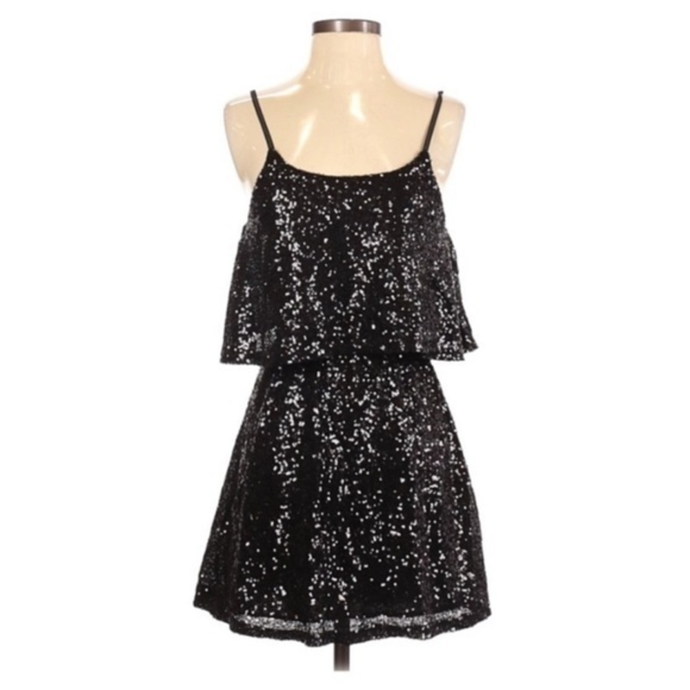 Tobi XS black metallic sequin sleeveless spaghetti straps cut out back dress